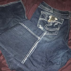 Sequin Pocket Silver Jeans • PLUS